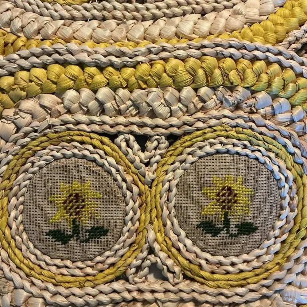 3 Vintage Wicker Rattan Embroidered Placemats